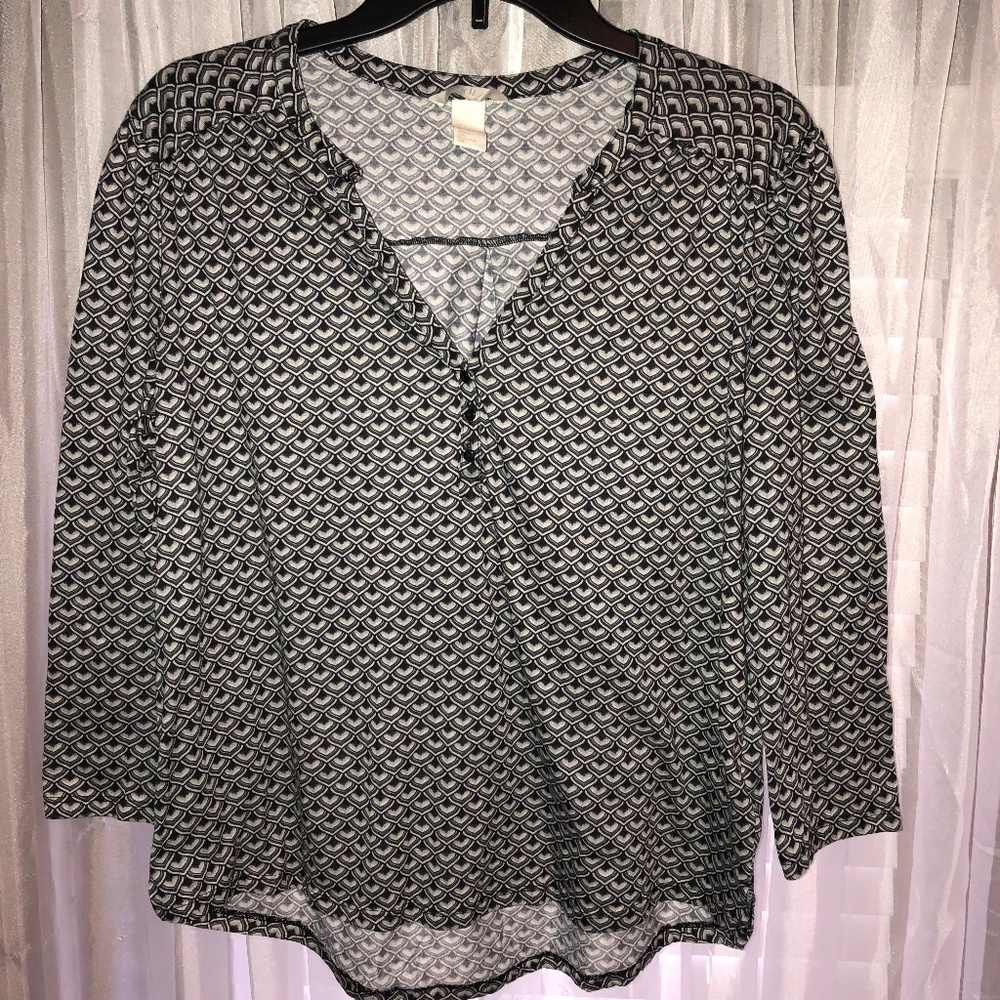 Black/White Patterned 3/4 Sleeve Blouse • L • H&M